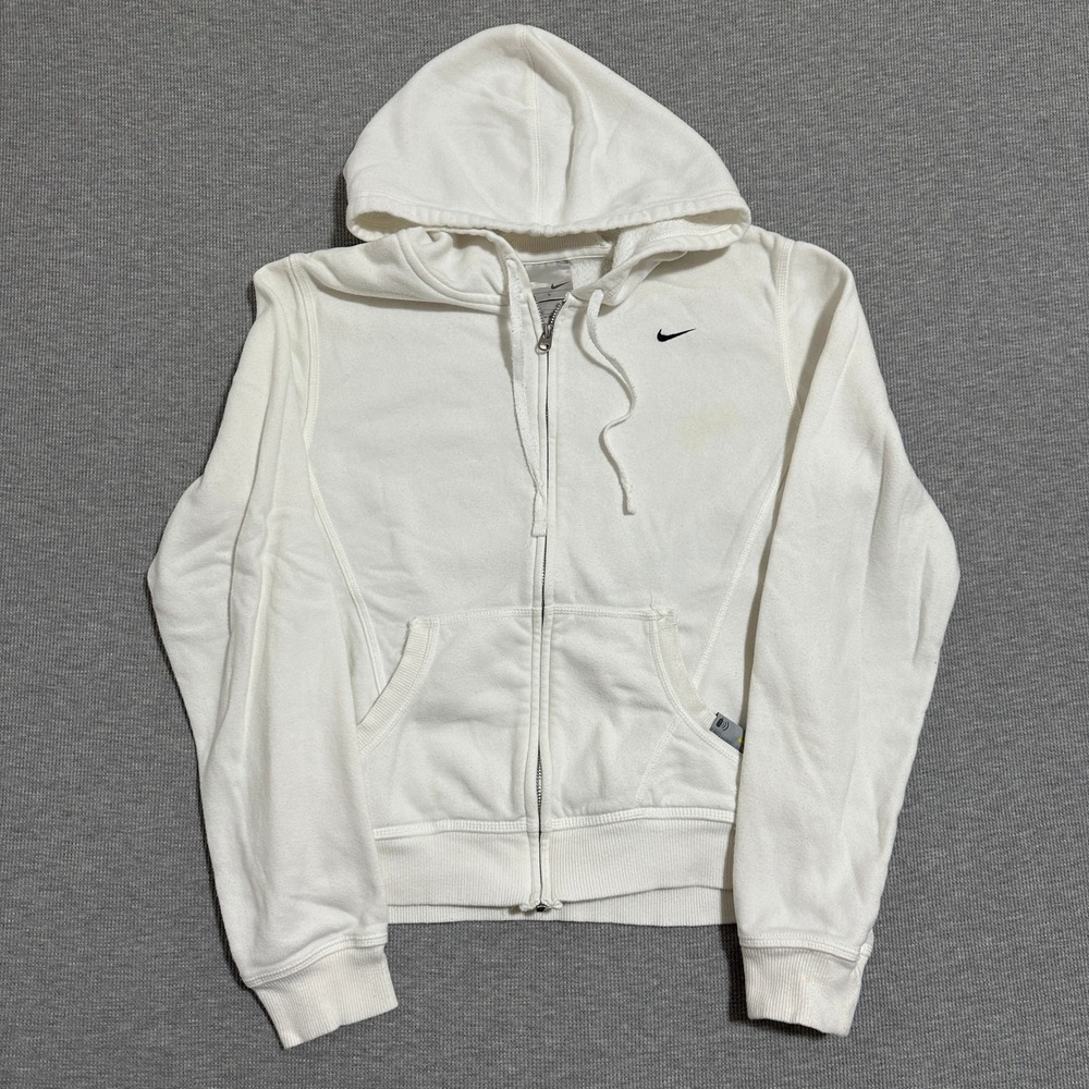 Nike Full Zip Hoodie Embroidered Swoosh Y2K Long Sleeves White Womens Size Large